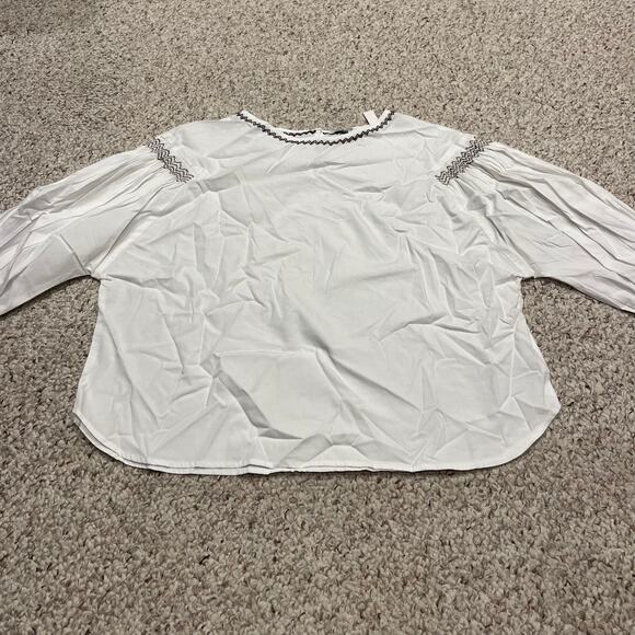 NWT Madewell Embroidered Poplin Balloon Sleeve Blouse Sz XL White Boho Preppy - Picture 1 of 7